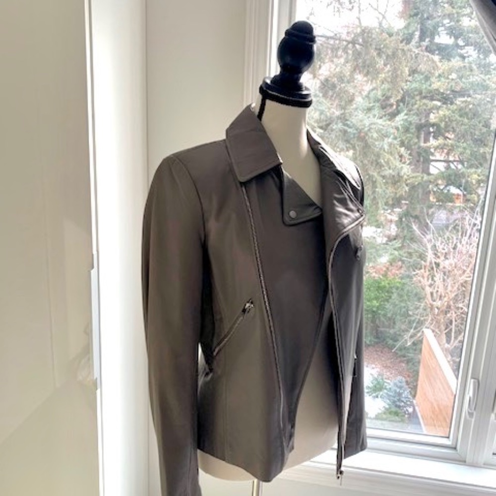 Zara leather moto jacket new grey medium